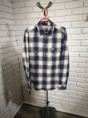 Levi's Strauss Vintage Fit Men's Size Medium Blue & Cream Plaid Snap Front Shirt